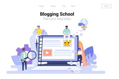 Bloglama ve copywriting kavramı. İçerik yönetimi. SEO blog web arka plan vektör çizim