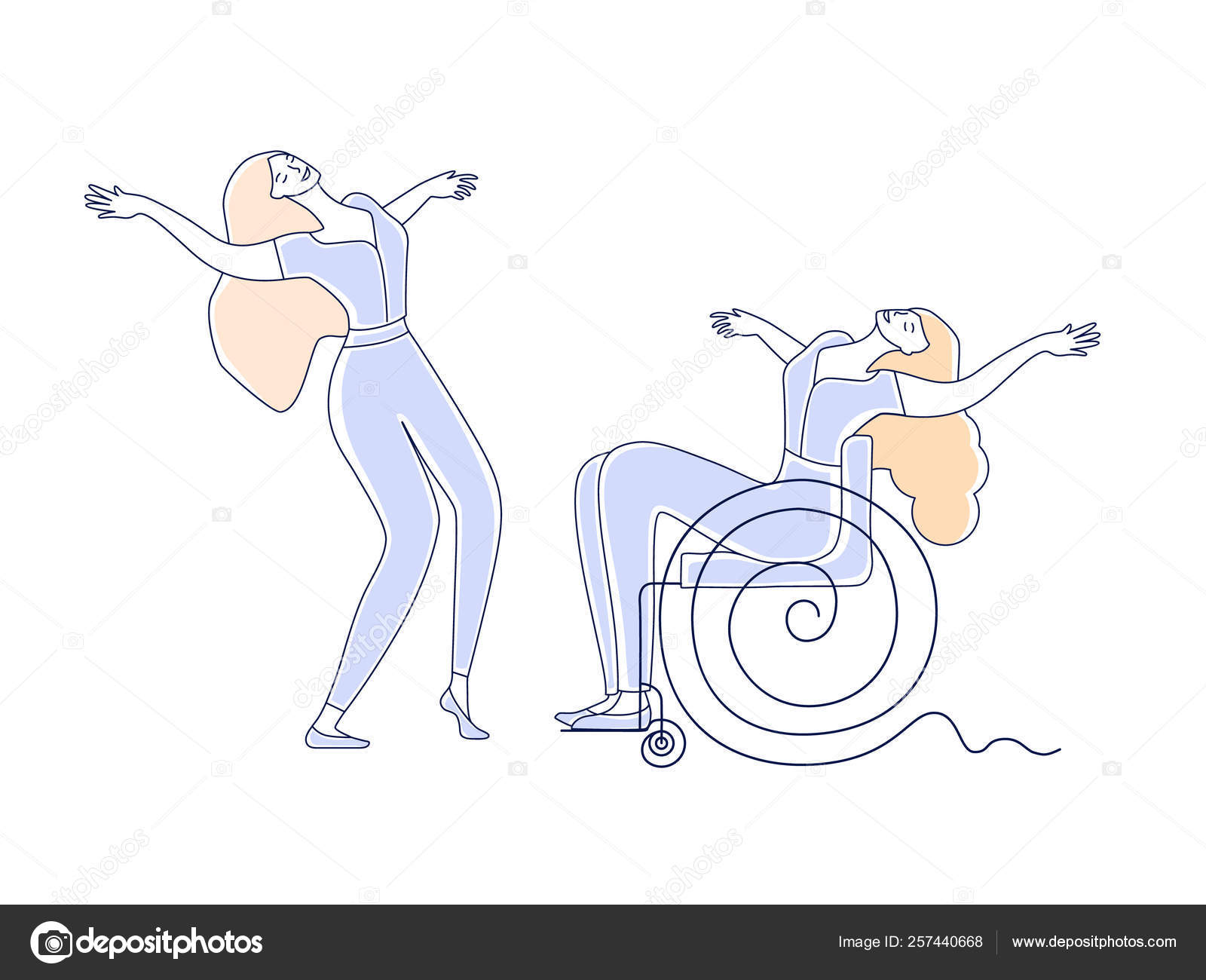 Wheelchair Dance Club Two Women With Disabilities Sport Leisure Disabled People Dancing Simple Line Vector Illustration Stock Vector C Vafolomeija 257440668