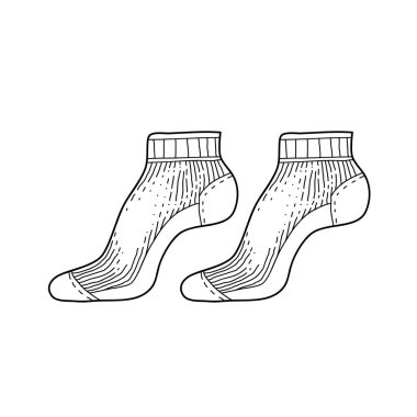 Siyah oyma düşük tekstil çorap çizim. Ayak mürekbesi el çizilmiş stil vektör illüstrasyonu için kısa pamuklu giysi