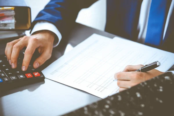 Bookkeeper Financial Inspector Hands Making Report Calculating Checking Balance Internal — Stock Photo, Image