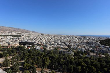 Atina, Yunanistan - 20 Temmuz 2019: Akropolis'ten görülen Yunan başkentinin panoraması