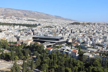 Atina, Yunanistan - 20 Temmuz 2019: Akropolis'ten görülen Yunan başkentinin panoraması