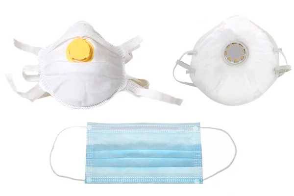 Ffp3 Ffp2 Maska Chirurgiczna Trzy Rodzaje Masek Chroniących Przed Koronawirusem — Zdjęcie stockowe