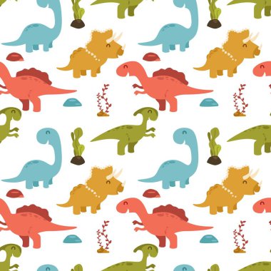 Çizgi film renkli dinozorlar ile şirin seamless modeli