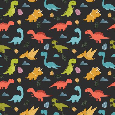 Çizgi film renkli dinozorlar ile şirin seamless modeli