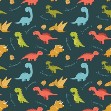 Çizgi film renkli dinozorlar ile şirin seamless modeli
