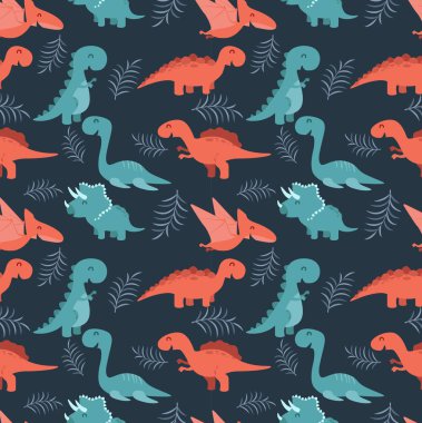 Çizgi film renkli dinozorlar ile şirin seamless modeli