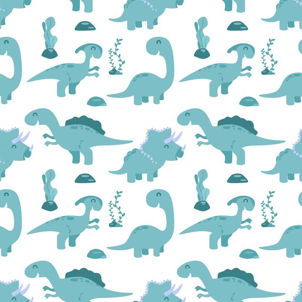 Cute seamless pattern with cartoon dinosaurs