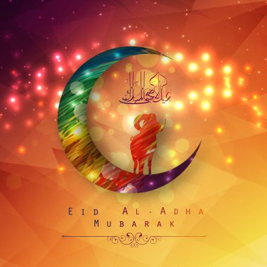 Vector illustration of Eid Al Adha background design with colorful moon and sheep clipart