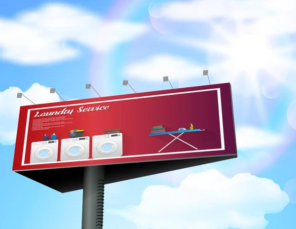 Vector Illustration Billboard Advertisement Poster Laundry Service Daytime Blue Sky — Stock Vector
