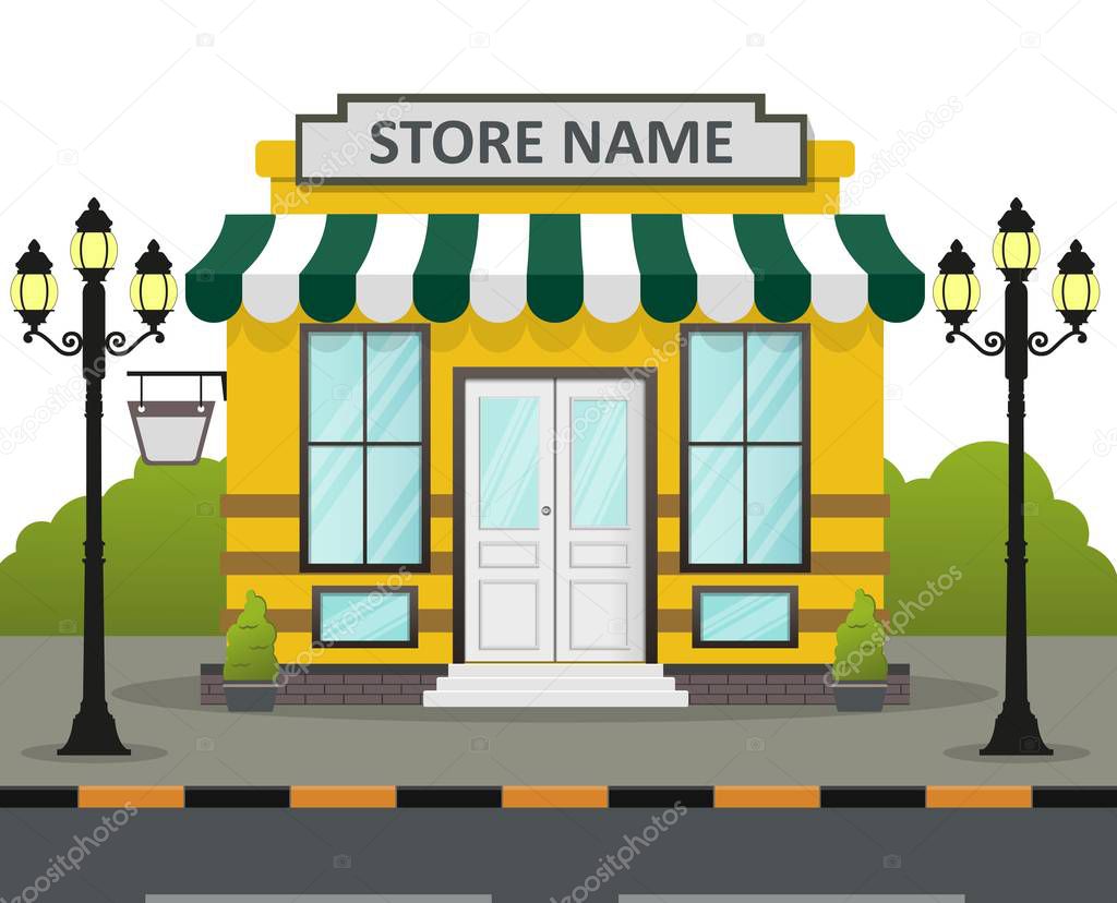 Vector illustration of Flat design store front with place for name