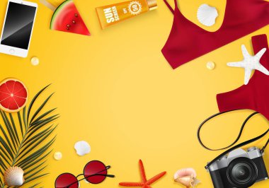 Vektör çizimi üstten görünüm yaz konsepti şablon seyahat