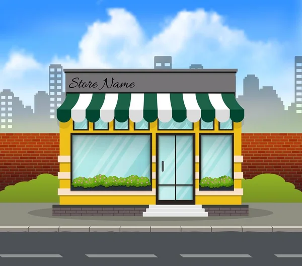 Vector Illustration Green Yellow Store Building Background — Stock Vector