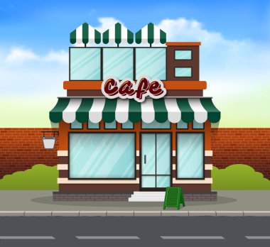 Vektör çizim arka bina Cafe Mağazası