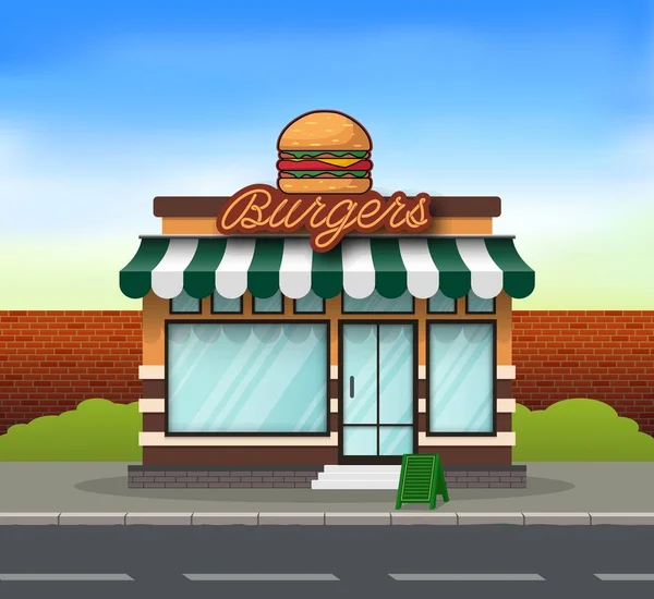 Ilustración Vectorial Del Fondo Del Edificio Tienda Burger — Vector de stock