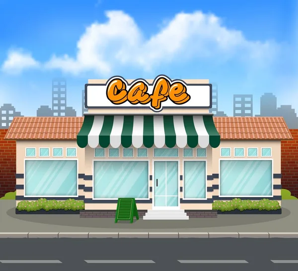 Vectorillustratie Van Cafe Storefront Gebouw Achtergrond — Stockvector