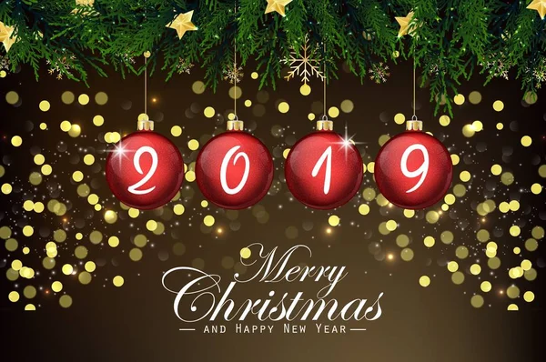 2019 yeni yıl kartı kırmızı Noel topları ile vektör çizim