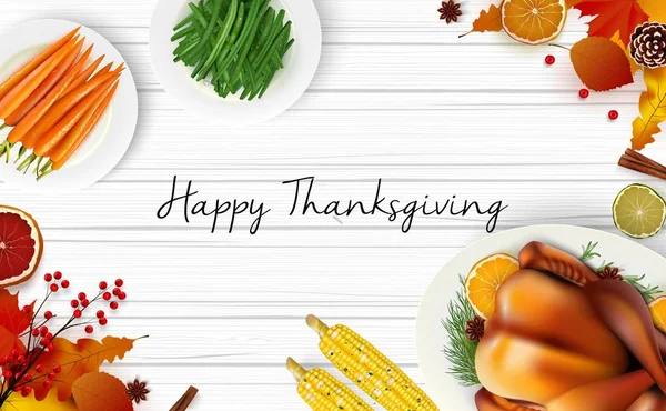 Illustration Vectorielle Carte Vœux Jour Thanksgiving Avec Dîner Traditionnel Vacances — Image vectorielle