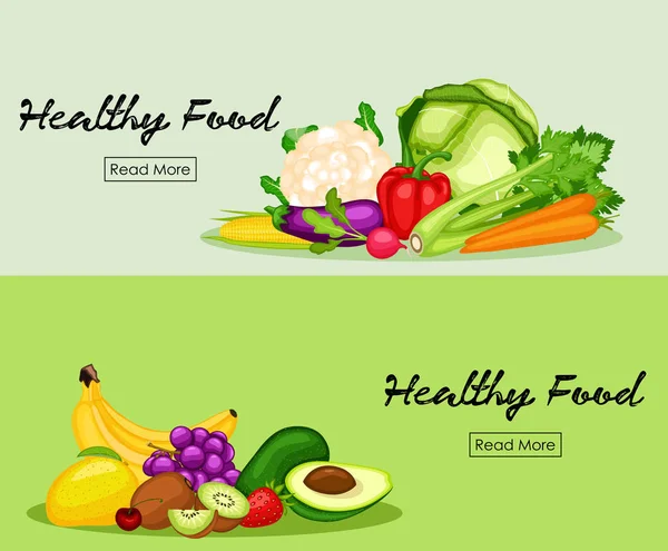 Vector Illustration Healthy Food Banners Set — Stock Vector