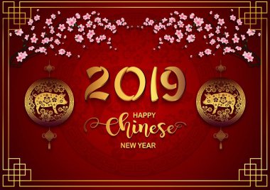 Mutlu Çin yeni yılı 2019 kartı. Domuz yılı