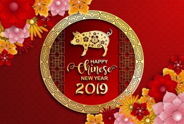 Mutlu Çin yeni yılı 2019 kartı. Domuz yılı