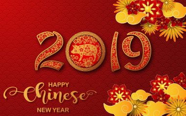 Mutlu Çin yeni yılı 2019 kartı. Domuz yılı