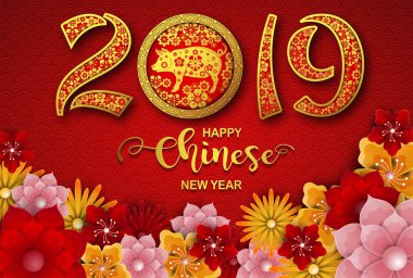 Mutlu Çin yeni yılı 2019 kartı. Domuz yılı