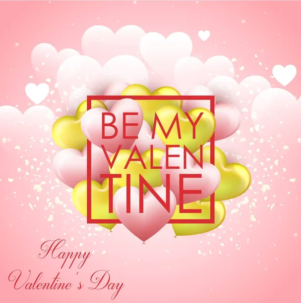 Vector Illustration Happy Valentines Day Pink Background Yellow Pink Heart — Stock Vector