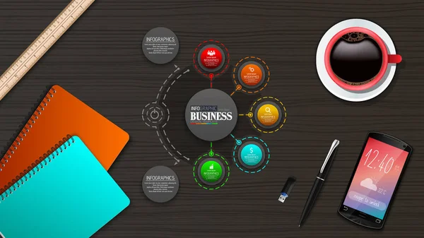 Infografías Concepto Plantilla Negocio Con Opciones — Vector de stock