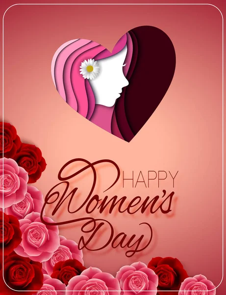 Tarjeta Felicitación Happy Women Day Sobre Fondo Rosa — Archivo Imágenes Vectoriales