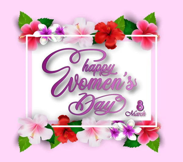 Tarjeta Felicitación Happy Women Day Sobre Fondo Rosa — Vector de stock