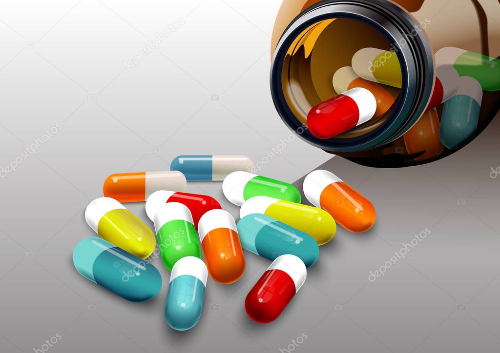 Illustration of pills and capsules banner