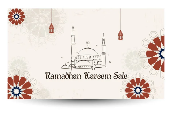 Ramadán Kareem Venta Con Líneas Mezquita — Archivo Imágenes Vectoriales