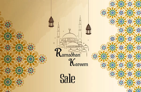 Ramadán Kareem Venta Con Línea Mezquita Linterna — Vector de stock