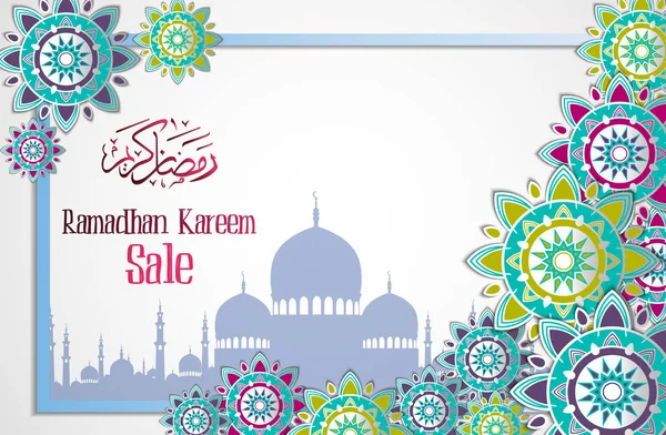 Ramadán Kareem Venta Con Mezquita Linterna — Vector de stock