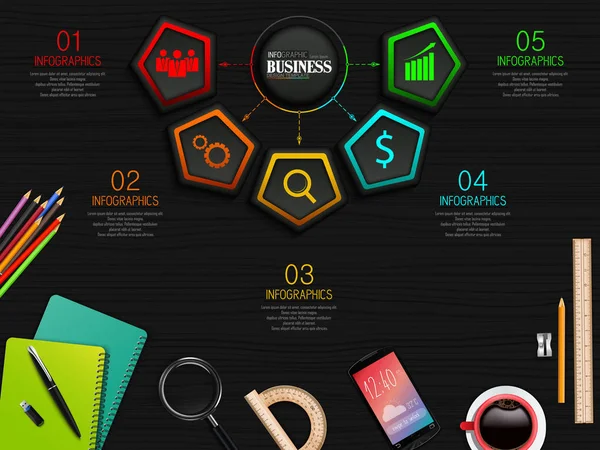 Vektor Illustration Von Informationsgrafik Geschäftsvorlage Konzept Mit Stationären — Stockvektor