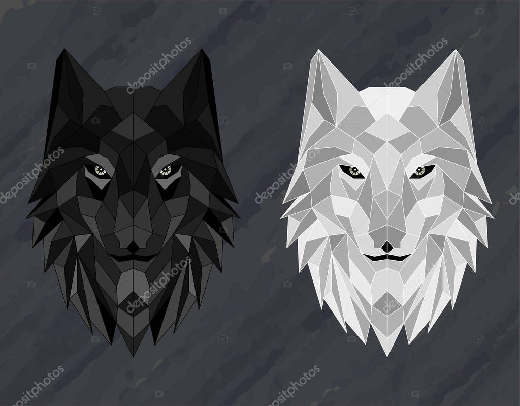 Vector illustration of Set of Abstract polygonal wolf head