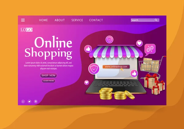 Ilustração Vetorial Conceito Design Shopping Online Com Laptop — Vetor de Stock