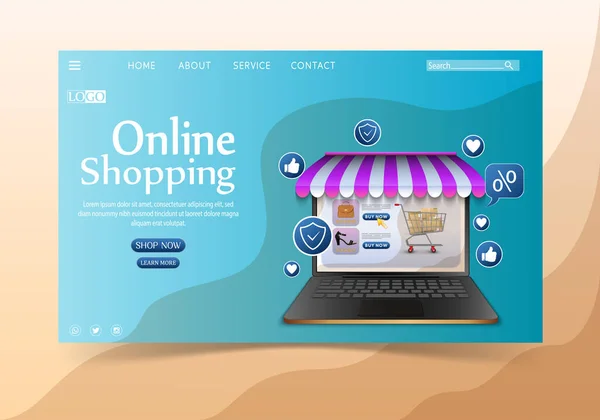 Vector Illustration Shopping Online Design Conception Laptop — 스톡 벡터