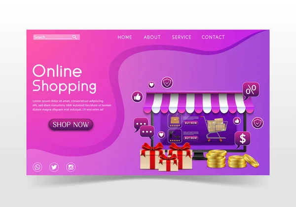 Vector Illustratie Van Shopping Online Design Concept Met Laptop — Stockvector