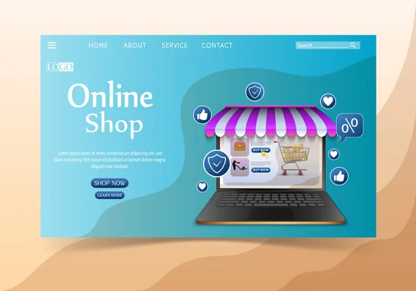 Vector Illustratie Van Shopping Online Design Concept Met Laptop — Stockvector