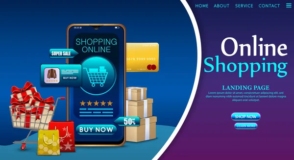 Illustration Vectorielle Concept Shopping Online Sur Application Mobile Avec Cadeaux — Image vectorielle