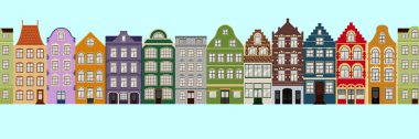 Sorunsuz sınır Cute retro dış ev sahipliği yapmaktadır. Avrupa Bina cephe topluluğu. Belçika ve Hollanda geleneksel mimarisini