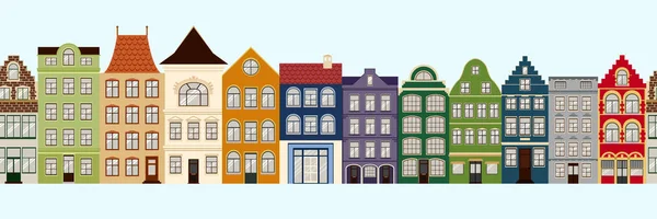 Sorunsuz sınır Cute retro dış ev sahipliği yapmaktadır. Avrupa Bina cephe topluluğu. Belçika ve Hollanda geleneksel mimarisini