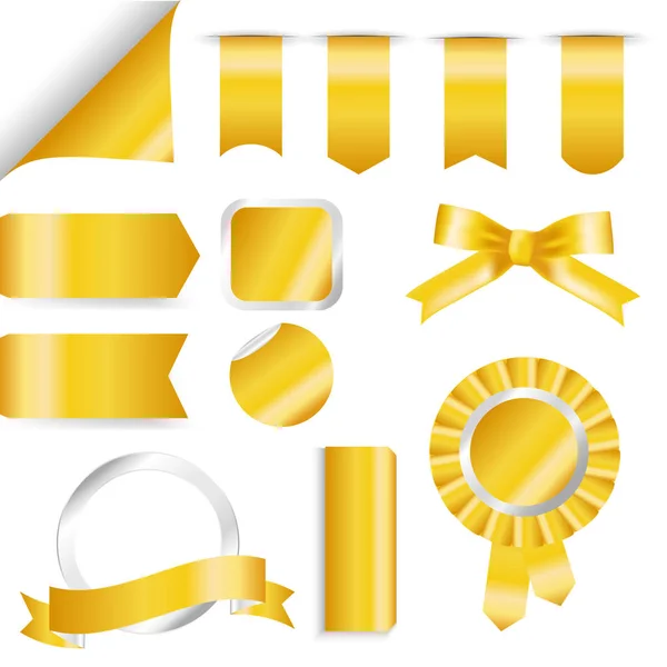 Golden Ribbons, flag and labels Set isolated On White Background. Vector Illustration for your design. — Stock Vector