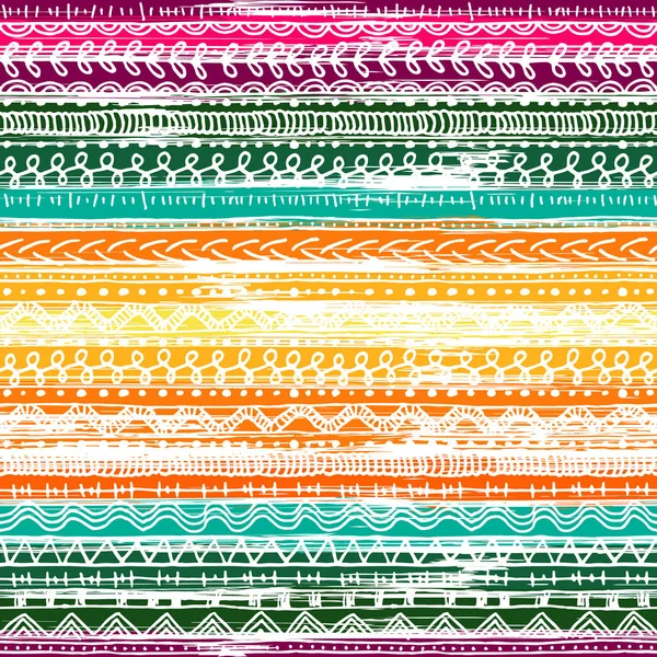 Doodle tirbal süslü ve elle çizilmiş fırça darbeleri ile renkli çizgili seamless modeli. Vektör çizim Tekstil veya kağıt baskı, web tasarım, paket, duvar kağıdı için