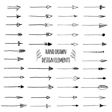 Çizilmiş doodle okları izole üzerinde beyaz ayarlayın. Vintage tasarım öğeleri web sitesi, poster, afiş, duvar kağıdı için.