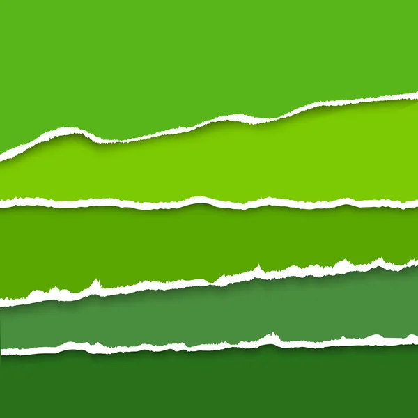Векторный фон с коллекцией зеленых цветов порванной бумаги. Реалистичные бумажные полоски с разорванными краями . — стоковый вектор
