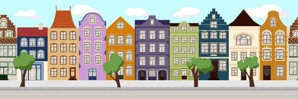 Sorunsuz sınır Cute retro dış ev sahipliği yapmaktadır. Avrupa Bina cephe topluluğu. Belçika ve Hollanda geleneksel mimarisi. İsveç, Norveç, Daanmark