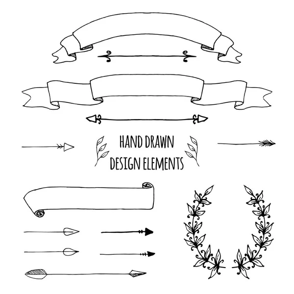 Handdrawn şeritler, oklar, defne çelengi, sayfa deviders kümesi. Elle çizilmiş kurşun günlük, Not defteri, memobook, scrapbooking, davetiye, düğün, tasarım şablonları için illüstrasyon vektör kabataslak,.